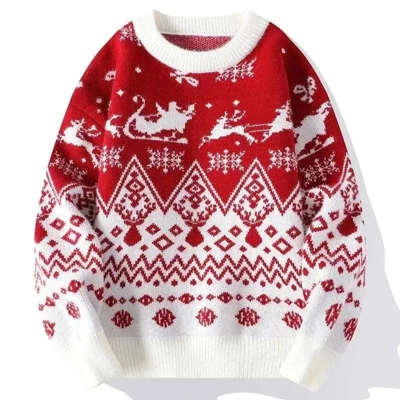 Red and White Christmas Pattern Knit Sweater