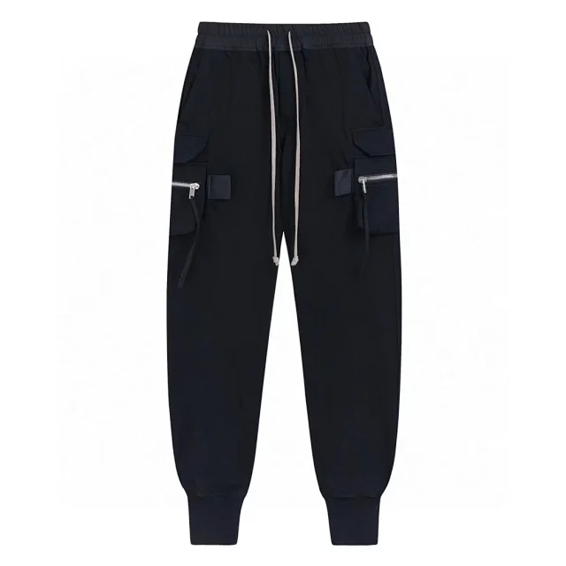 Black Cargo Jogger Pants with Zip Pockets