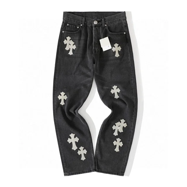 Chrome Hearts Black Cross Embroidery Jeans