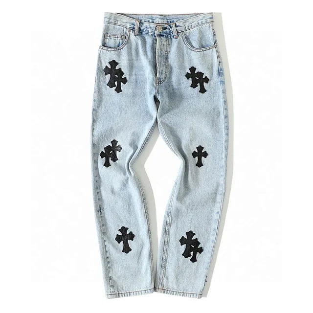 Chrome Hearts Light Blue Cross Embroidery Jeans