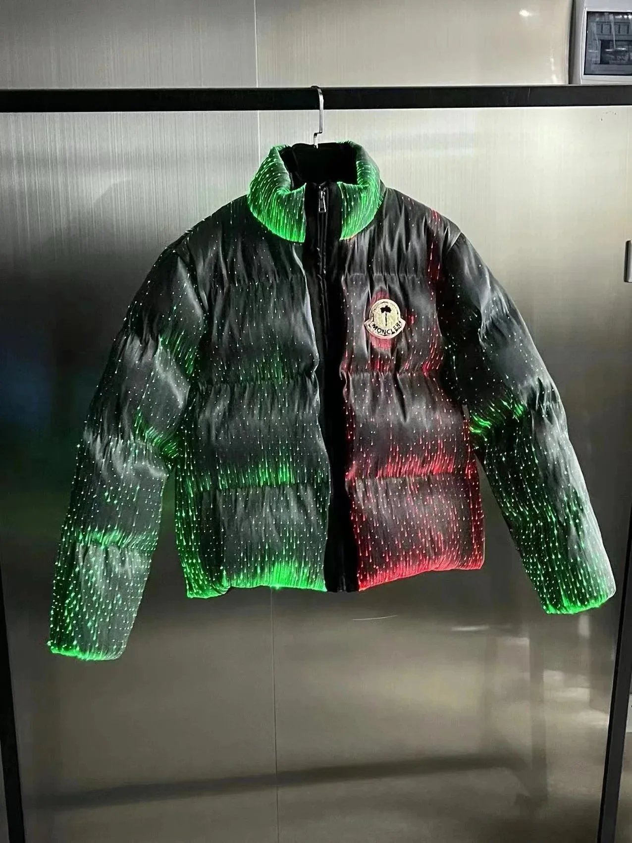 Moncler Black Puffer Jacket with Green and Red Accents