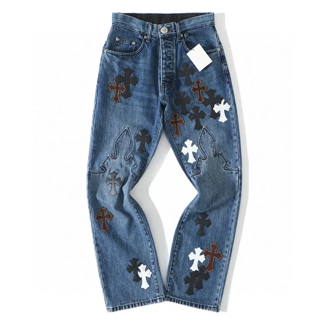 Chrome Hearts Blue Cross Appliqué Jeans