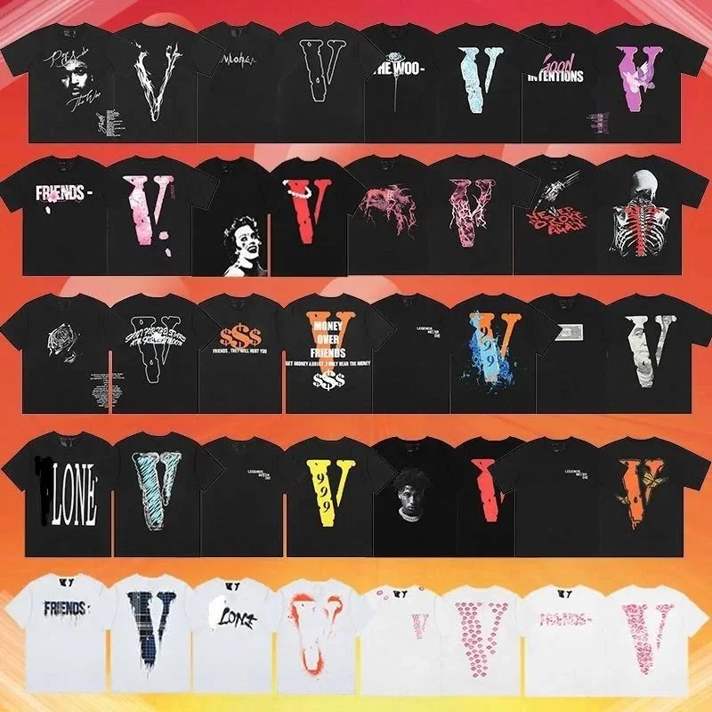Vlone Black and White Graphic T-Shirt Collection