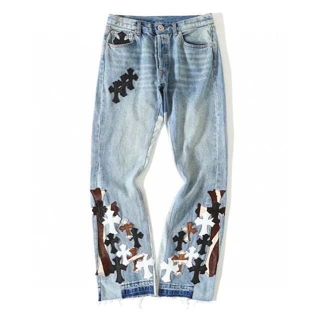 Chrome Hearts Light Blue Cross Embellished Jeans