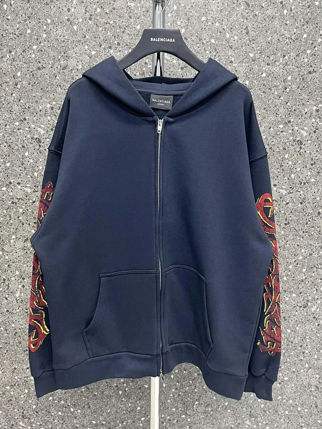 Balenciaga Navy Zip-Up Hoodie