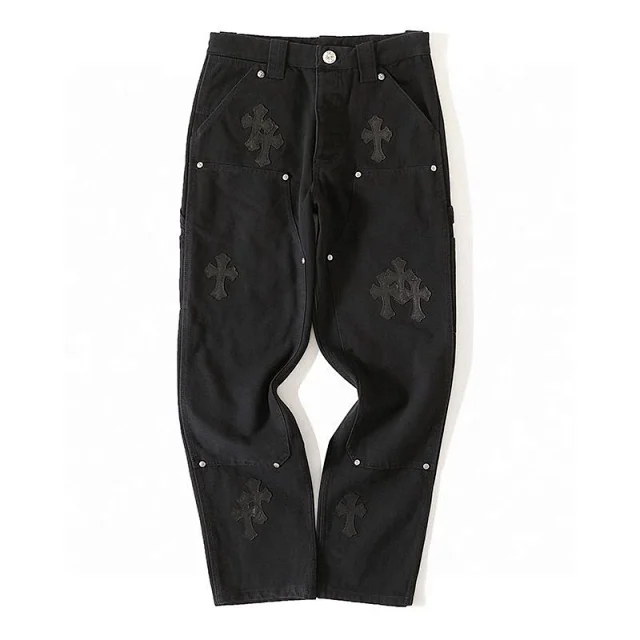 Chrome Hearts Black Cross Embroidery Carpenter Pants