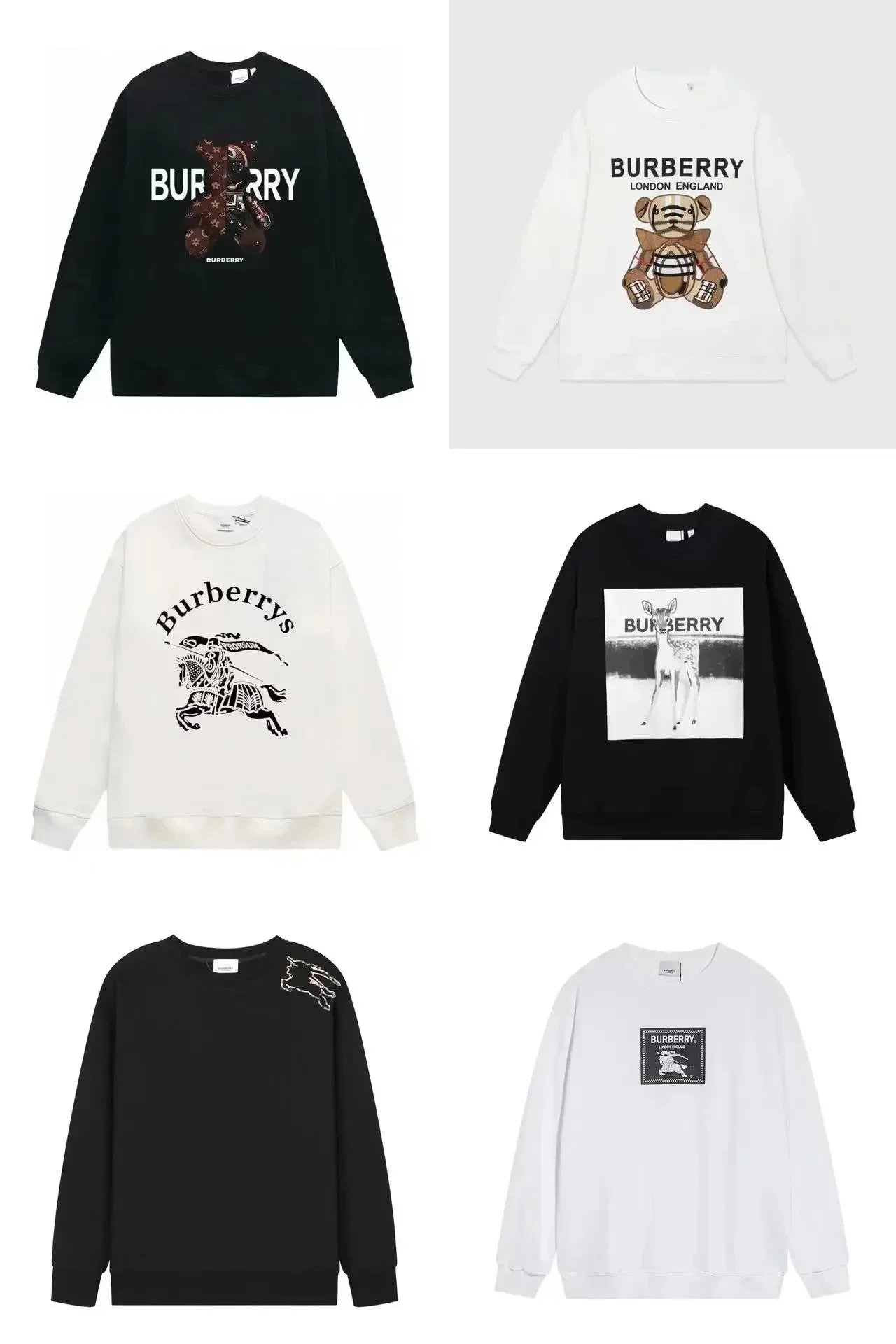 Burberry Black and White Long Sleeve Sweatshirts