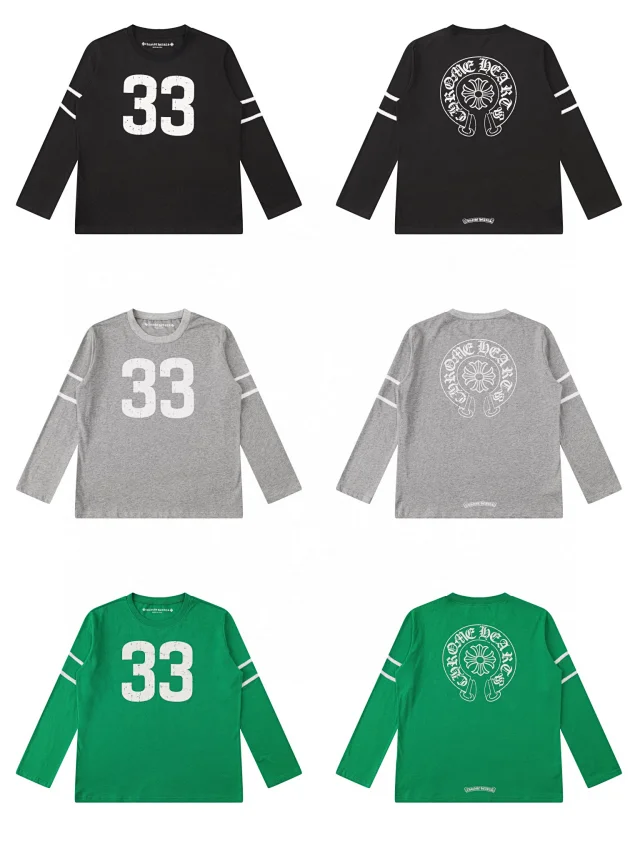 Chrome Hearts Black, Grey, and Green Long Sleeve T-Shirts with Number 33 Design