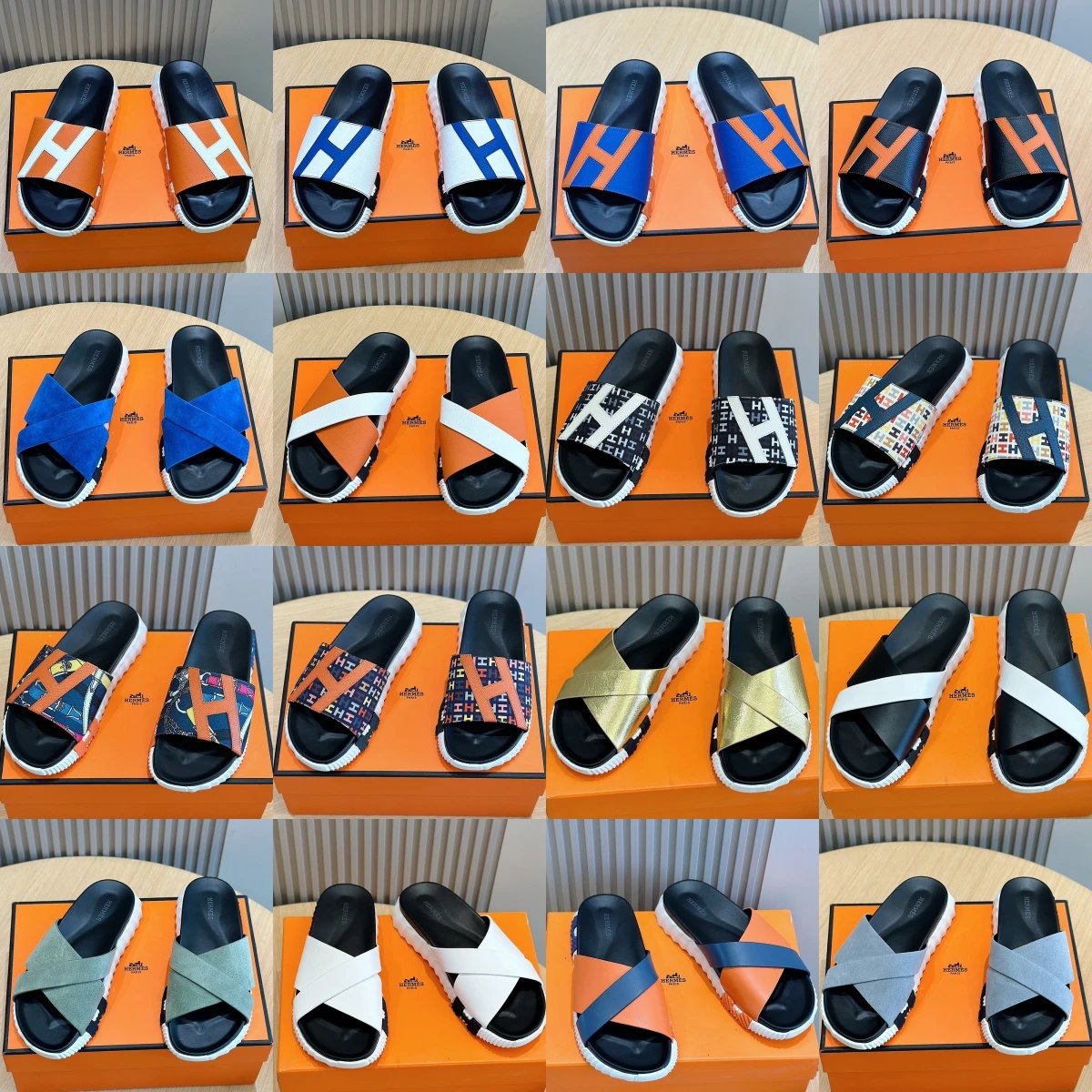 Hermès Multi-Color Cross-Strap Slides