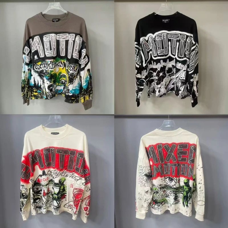 Mixed Motion Graphic Print Long Sleeve T-Shirt