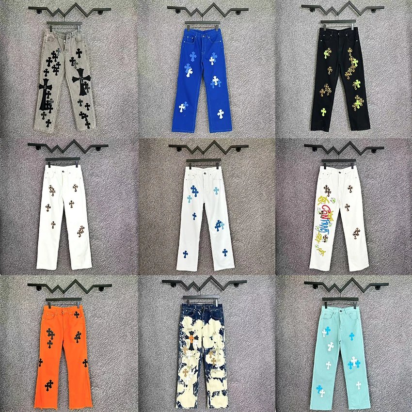 Cross Embroidery Denim Jeans in Various Colors