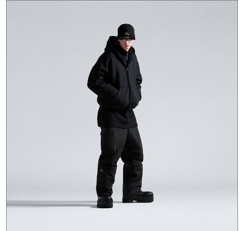 Black Hooded Zip-Up Jacket and Cargo Pants Set
