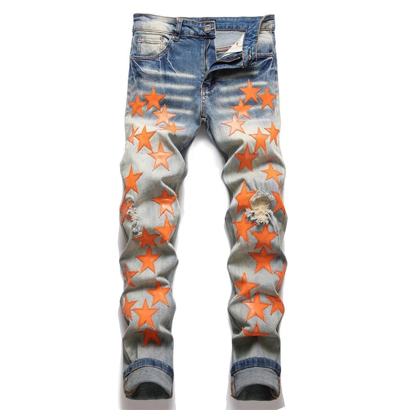 Orange Star Patch Distressed Jeans