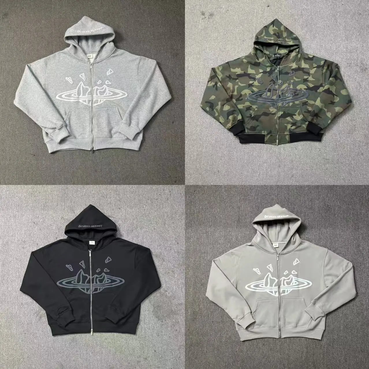 Dark Planet Grey Camo Black Light Grey Zip-Up Hoodies