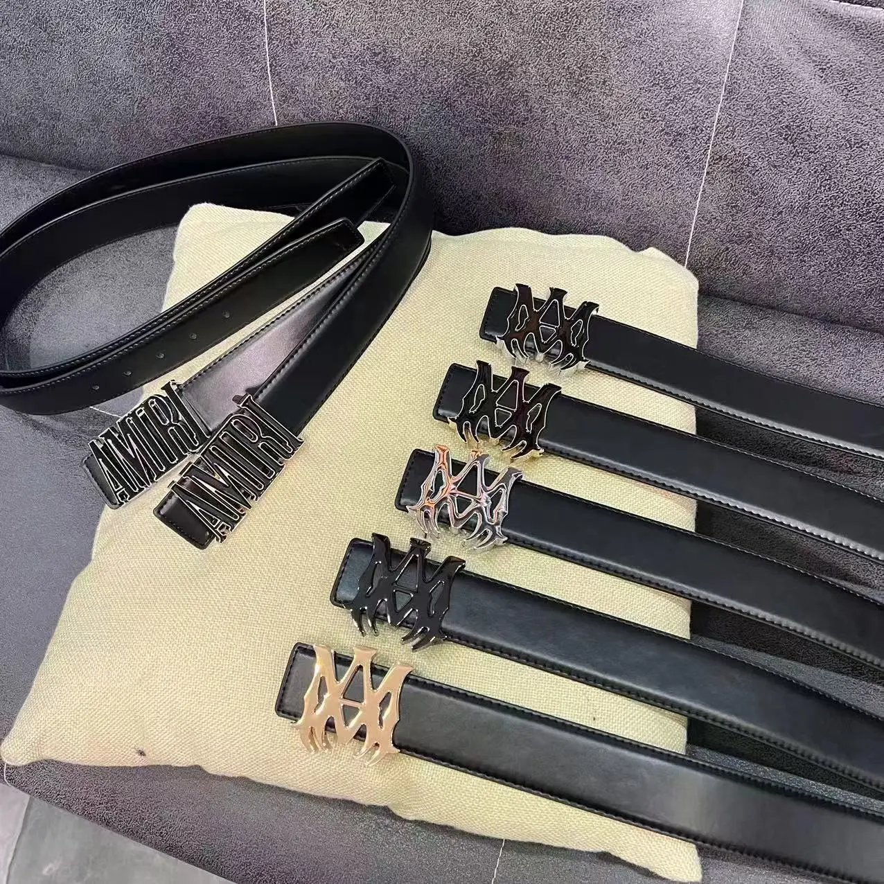 Amiri Black Leather Belt with Metal Buckle