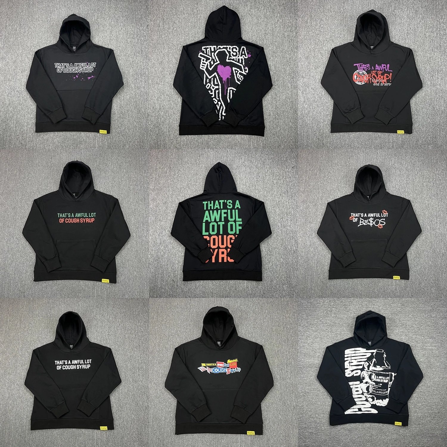 Black Hoodie with Various Graphic Prints