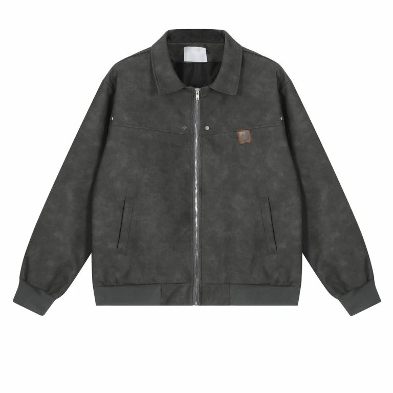 Black Faux Leather Zip-Up Jacket