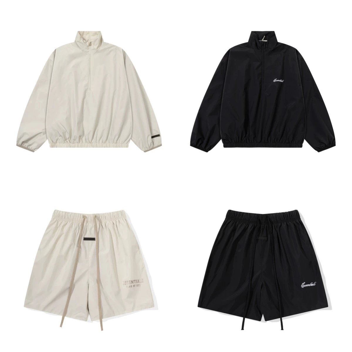 Essentials Beige and Black Half-Zip Jacket and Shorts Set