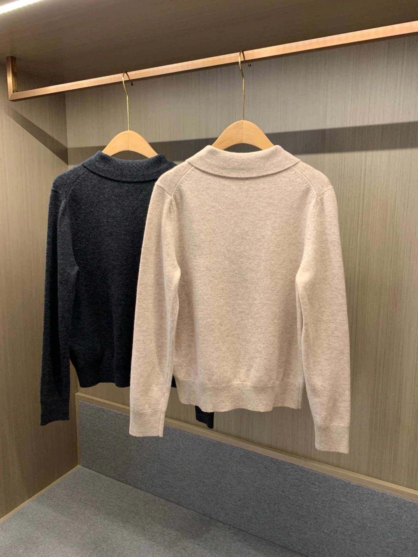 Beige and Grey Collared Knit Sweaters